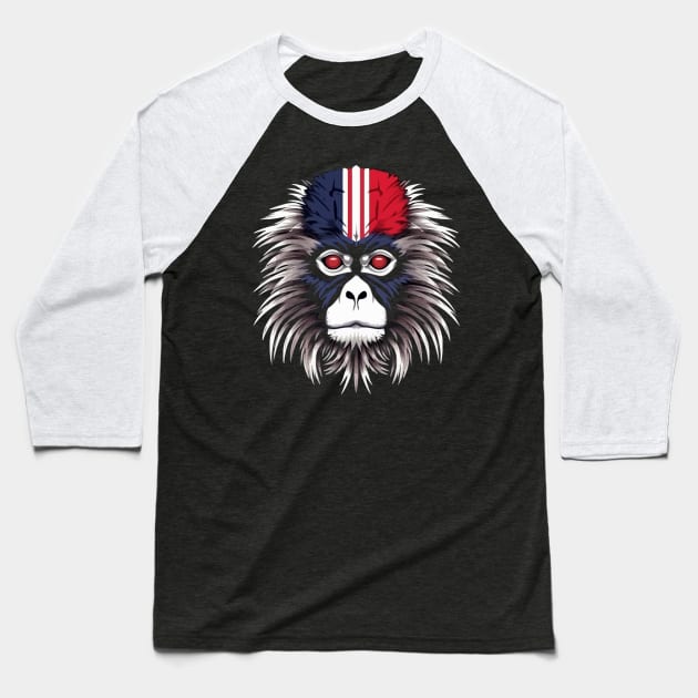 Patriotic Snow Monkey Baseball T-Shirt by JH Mart